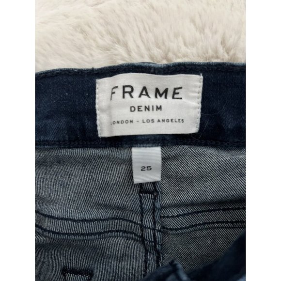 Frame Le Skinny De Jeanne Jeans Dark Blue Raw Chewed Hem Stretch Size 25 - Picture 5 of 9